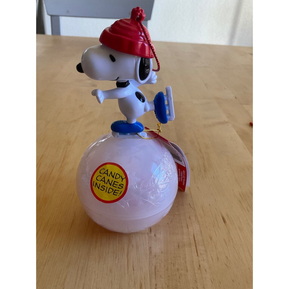 Peanuts Snoopy Ice Skating Christmas Ornament Candy Cane Globe Galerie 61981 C